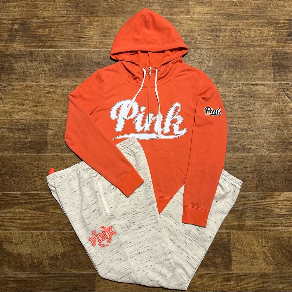 VS PINK RARE LARGE HOODIE & MEDIUM MATCHING DROP CROTCH CAMPUS PANT OLDER STYLE